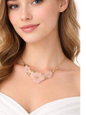 Vintage feminine blush pink and gold floral necklace